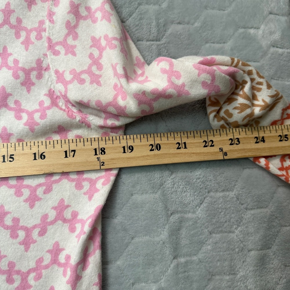 J.McLaughlin Women Cardigan Pink S Preppy Geometric Metallic Trim 3/4 Sleeve‎ - Picture 7 of 8